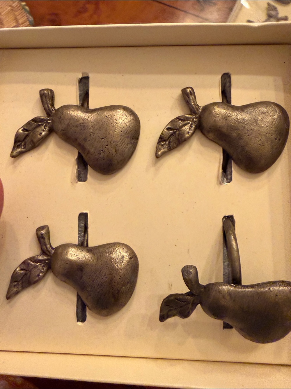 Pottery Barn Pewter Pear Napkin Rings - Set of 4 - Picture 3 of 4